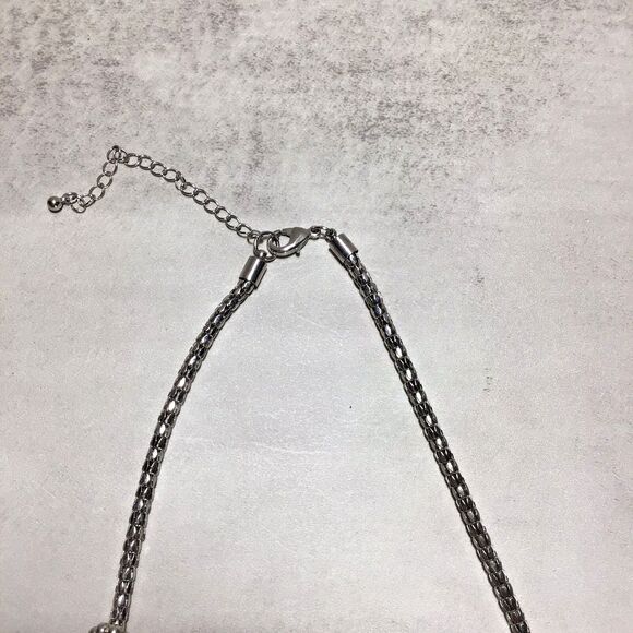 Sliding Beaded Necklace Chunky Bib Blue Faceted Silver Tone Mesh Chain 18.5" - Picture 4 of 5